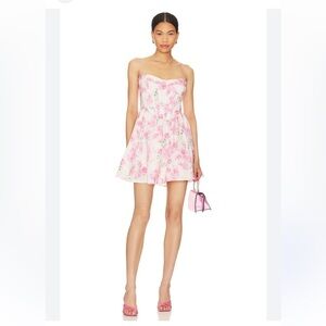 Bardot Revolve Elsie Corset Dress Blush Floral Pink White Size XL
